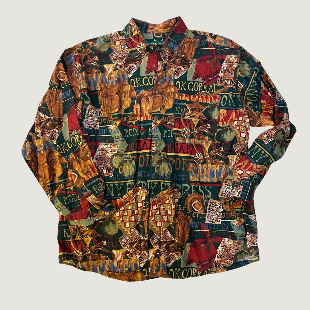 Tango Max Raab Western Boho Rodeo Deputy Marshall Button Shirt Men L Novelty Top